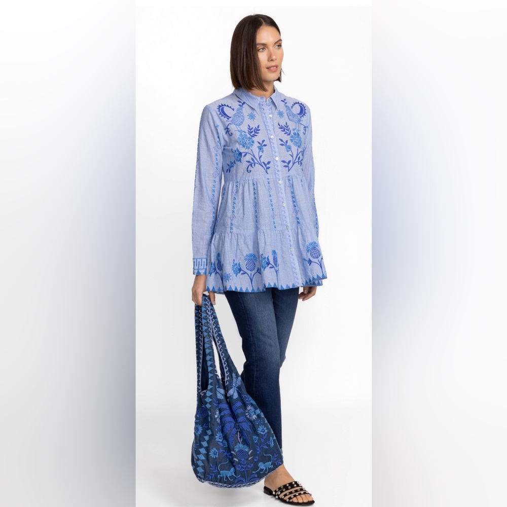JOHNNY WAS TARRA TIERED SHIRT TUNIC Size XL - Picture 4 of 16